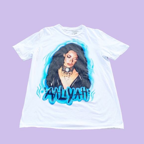 Aaliyah Airbrush Style Top T-Shirt White Size L Singer R&B 90s Y2K Band Tee - Picture 1 of 7